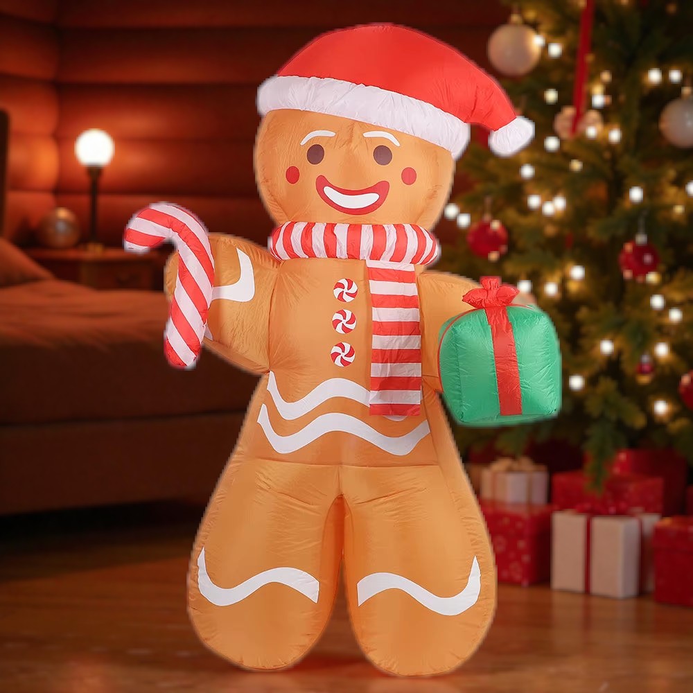 Muñeco de Jengibre Inflable 2,4 m con Luces LED para Exterior