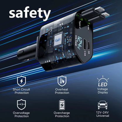 Cargador Retráctil de Coche 120W con Carga Rápida