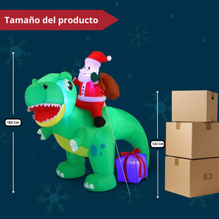 Inflable Navideño Dinosaurio con Papá Noel 1,82 m con Luces L