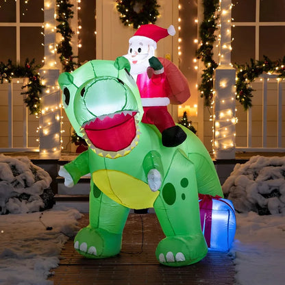 Inflable Navideño Dinosaurio con Papá Noel 1,82 m con Luces L